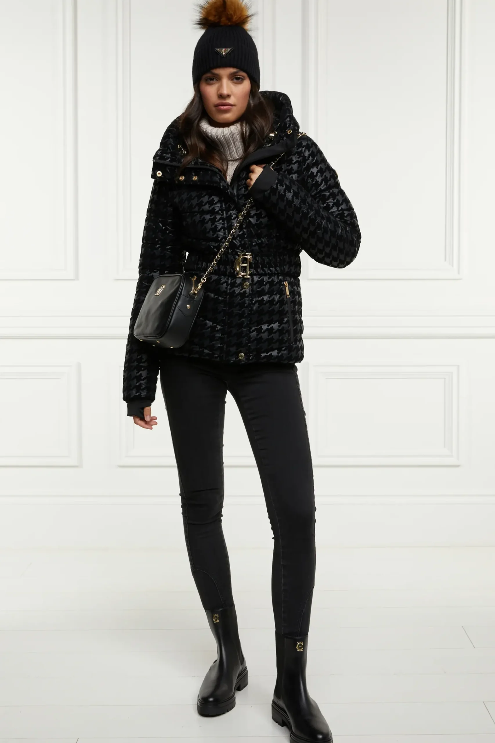 Holland Cooper Vermont Puffer Jacket Mono Houndstooth Sale
