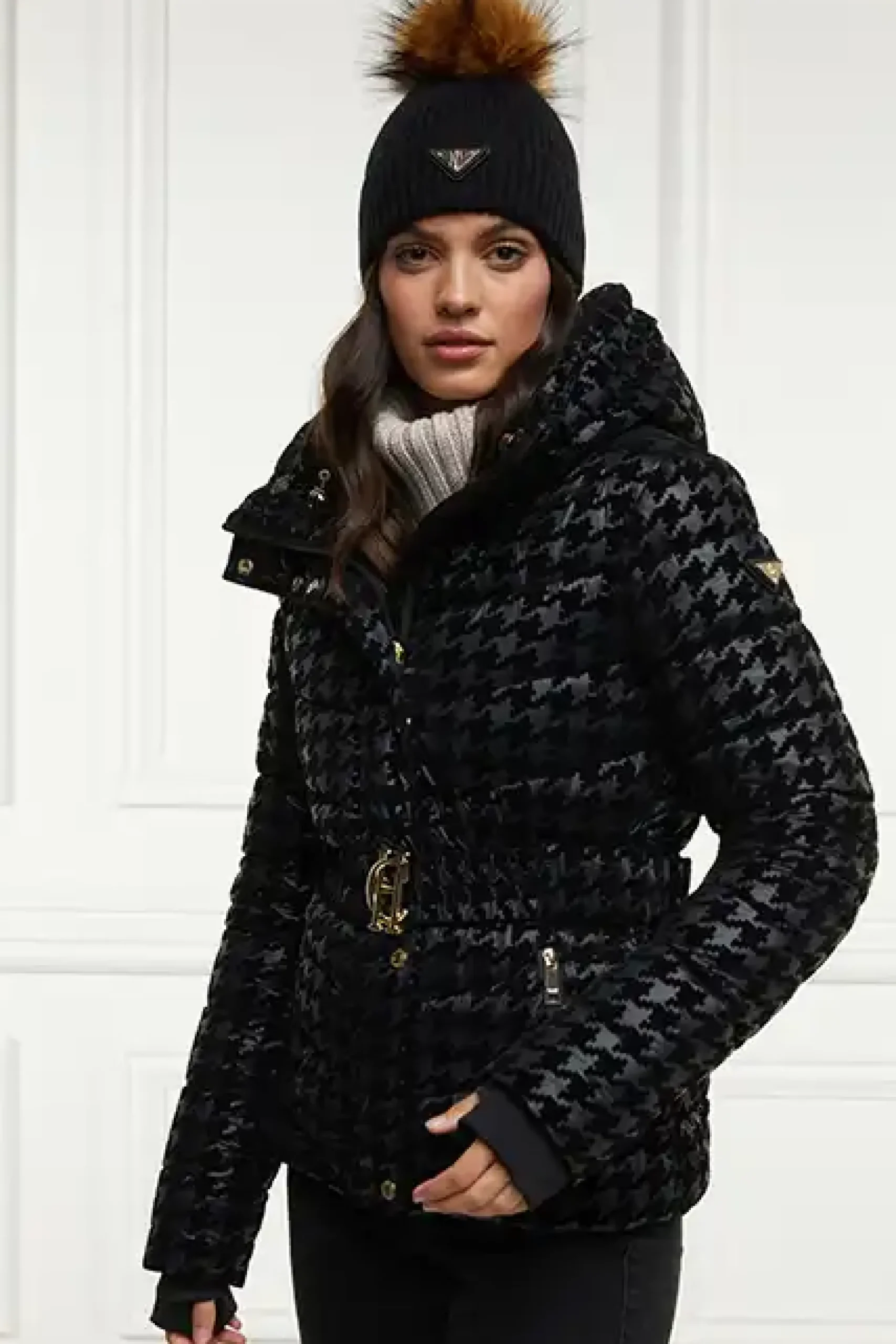 Holland Cooper Vermont Puffer Jacket Mono Houndstooth Sale