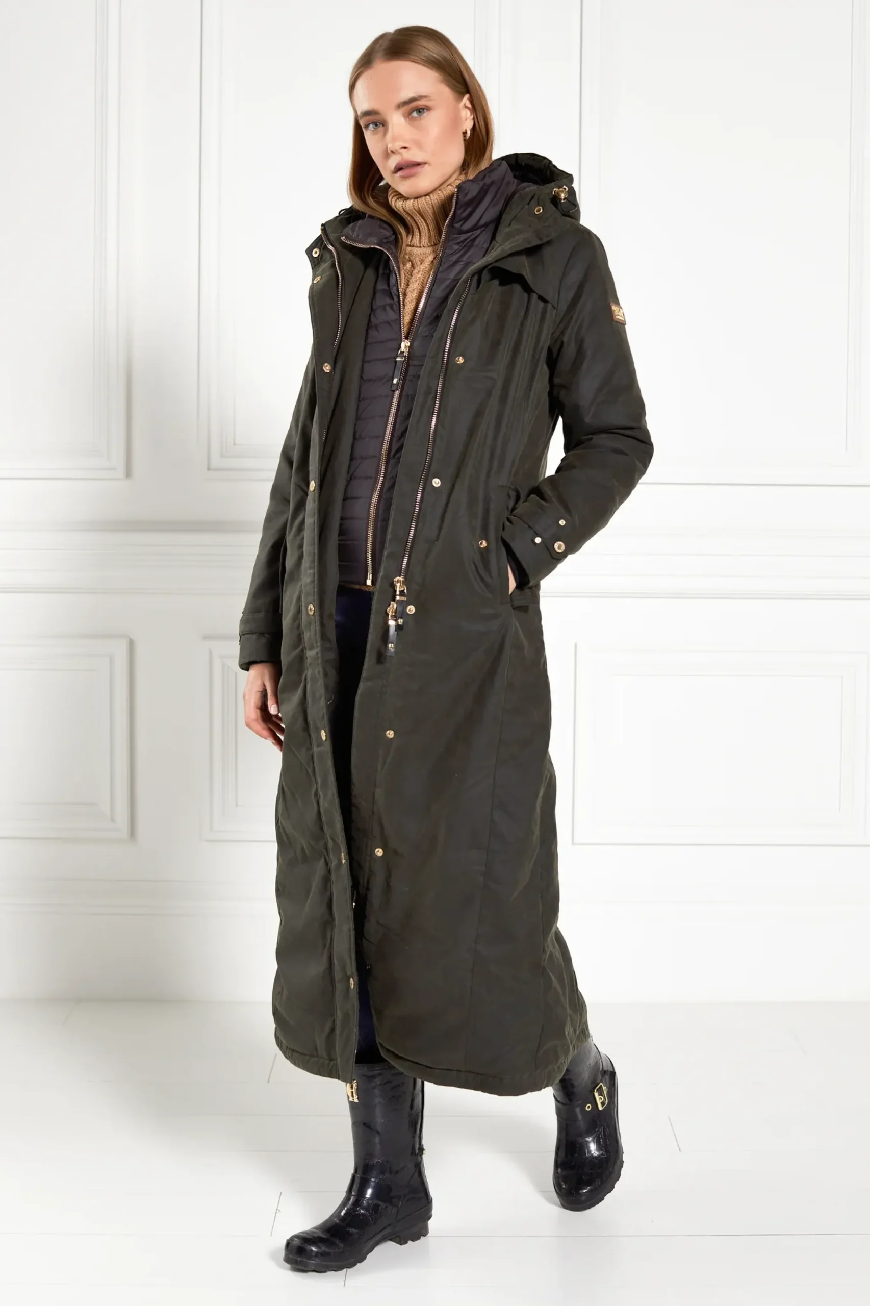Holland Cooper Wax Longline Field Coat Dark Olive