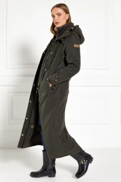Holland Cooper Wax Longline Field Coat Dark Olive