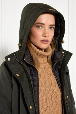 Holland Cooper Wax Longline Field Coat Dark Olive