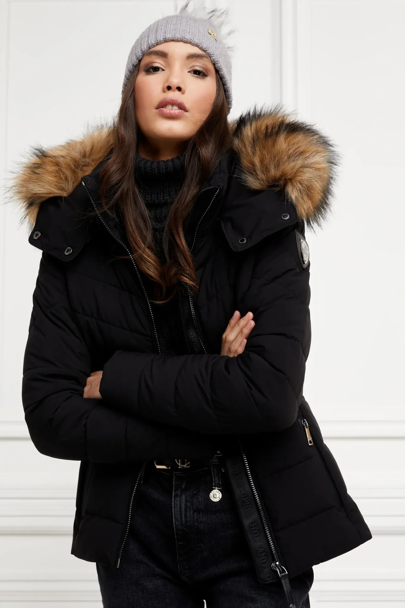 Holland Cooper Whistler Puffer Jacket Black Natural Outlet